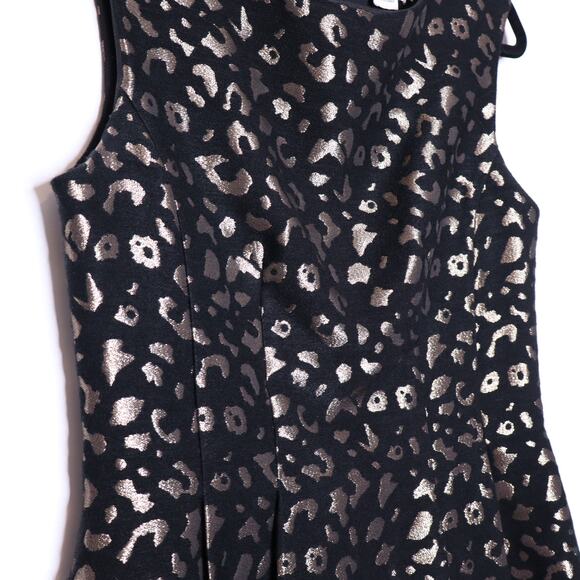 MOLLY BRACKEN Black Leopard Print Mini Dress Metallic Rose Gold Lined Women's S - Picture 4 of 11